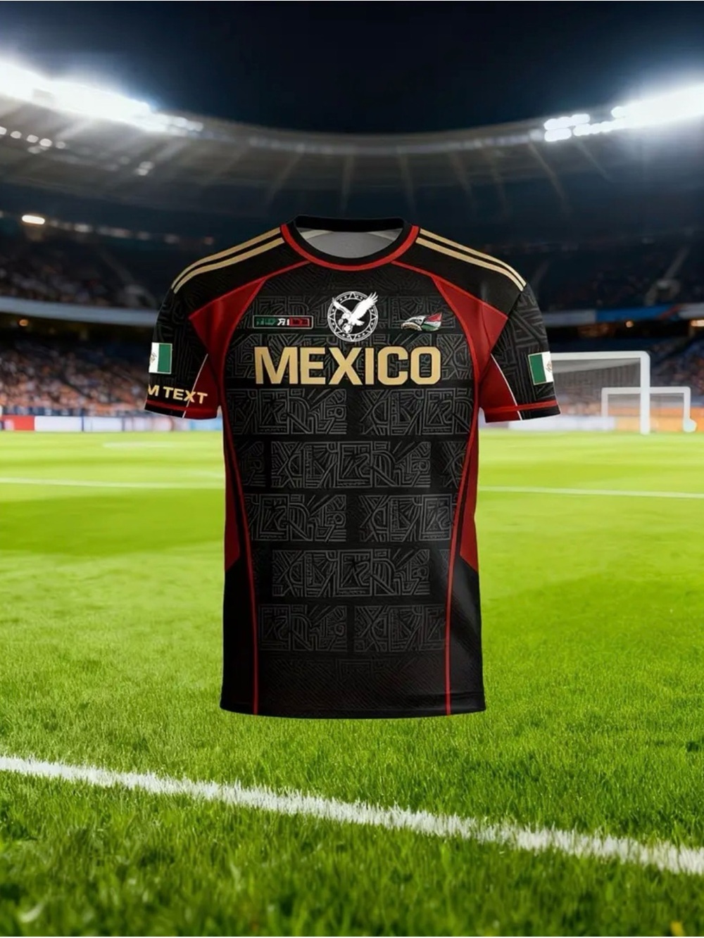 Mexico Unbranded Copa Mundial Black & Red Soccer Jersey, Size Large